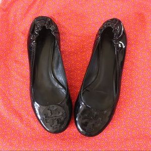 Tory Burch Black Patent Leather Reva Flats